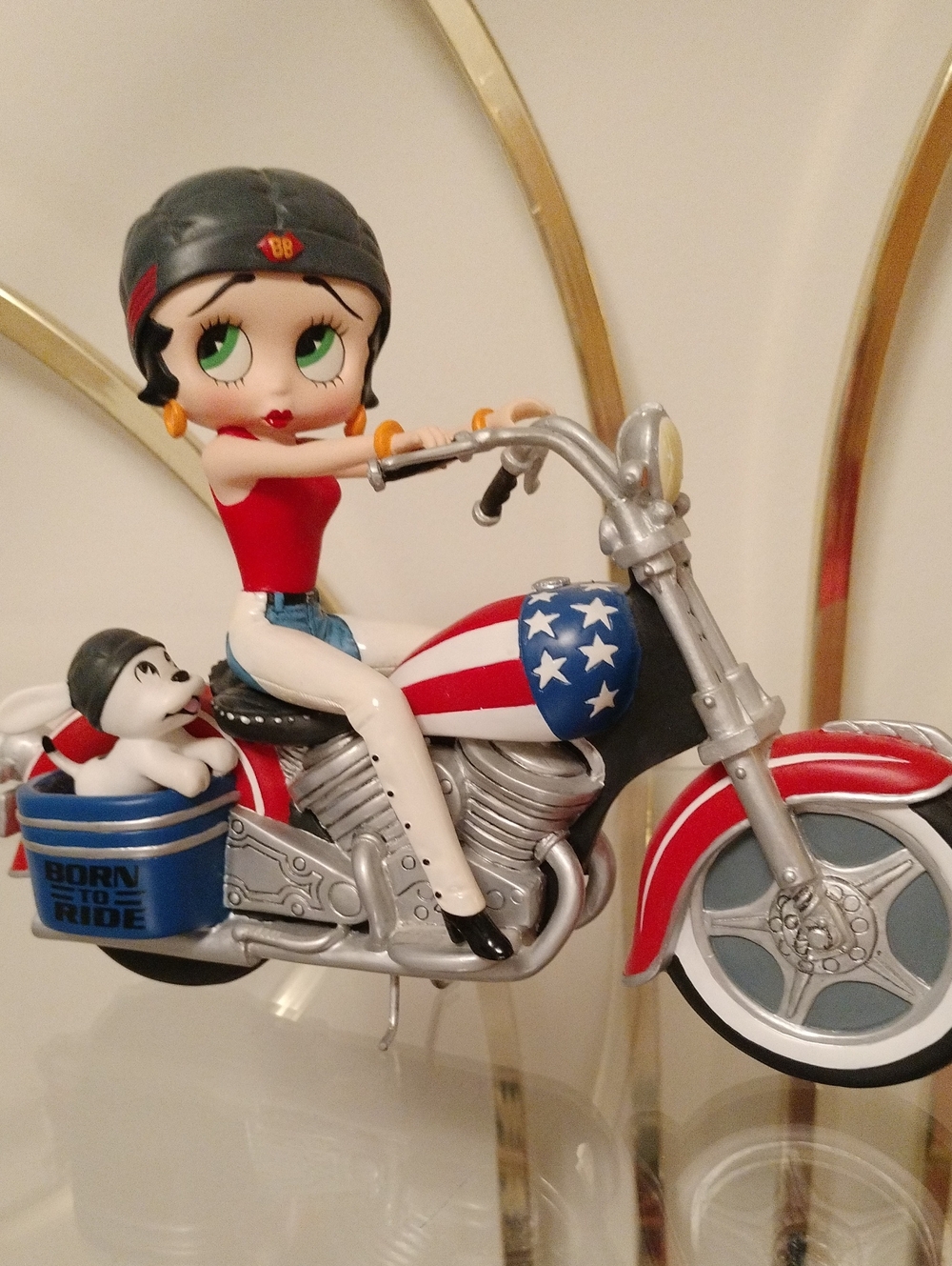 Betty Boop Statue Riding American Flag Motorcycle
